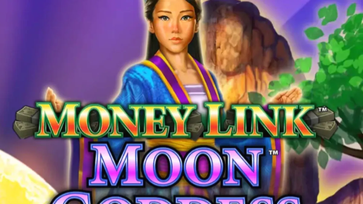 Tampilan visual slot Money Link Moon Goddess dengan tema Dewi Bulan dan taman malam yang indah.