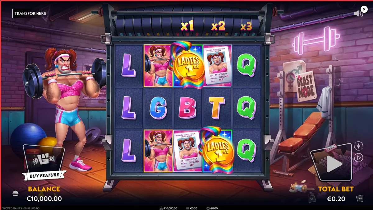 Tampilan visual slot Transformers dengan gaya neon-noir dan karakter Brosephine